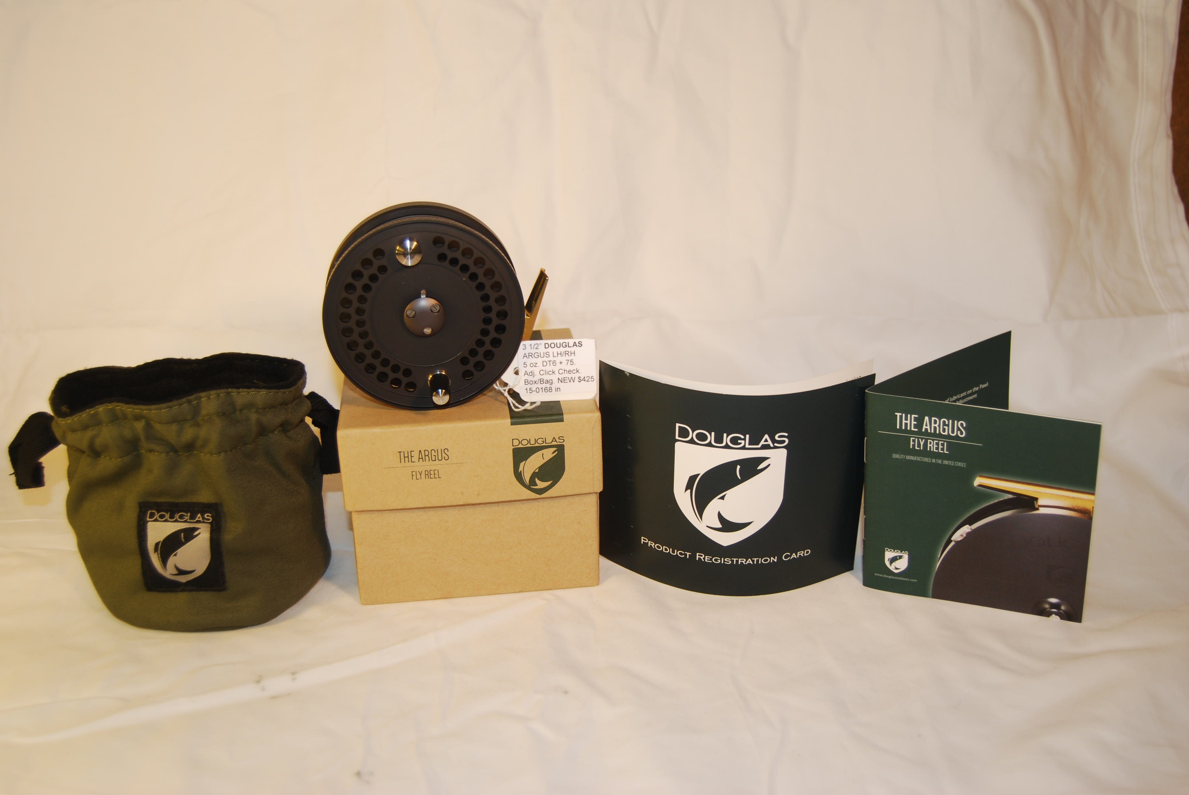 Image for 3 1/2” DOUGLAS “ARGUS” 5 oz. Cap. DT-6 + 75 yd. 20#; in draw string twill fleeced lined bag, box & instructions.